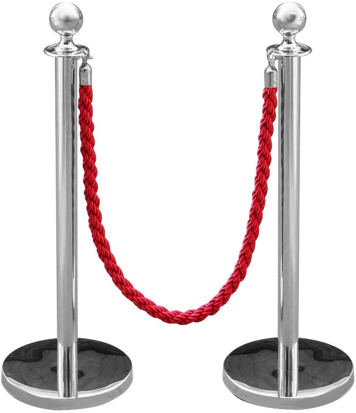 Set of 2 silver queue & crowd control posts (rope sold separately)